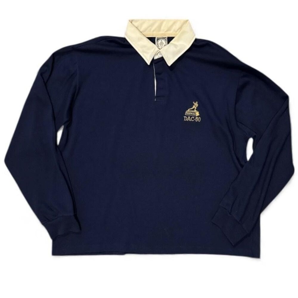 Vintage Campus Rugby Shirt Mens XL Navy Heisman DAC 50 Football Made USA 80s